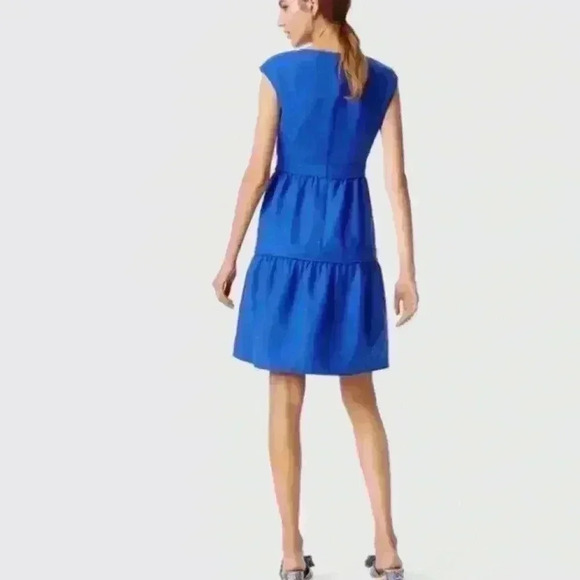 NWT Tory Burch Jane Dress Blue Dahlia Cap Sleeve Knee Length Size 10 - Picture 2 of 11